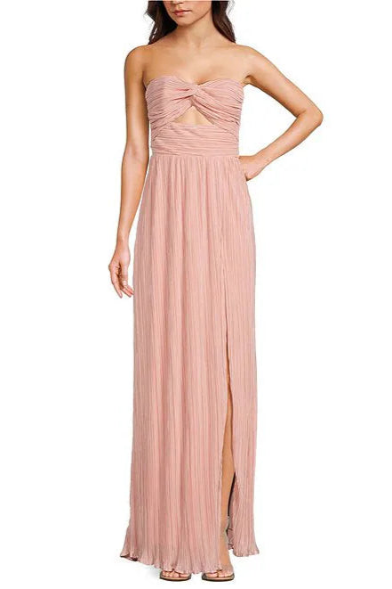 STRAPLESS PLEATED MAXI DRESS PINK FORMAL