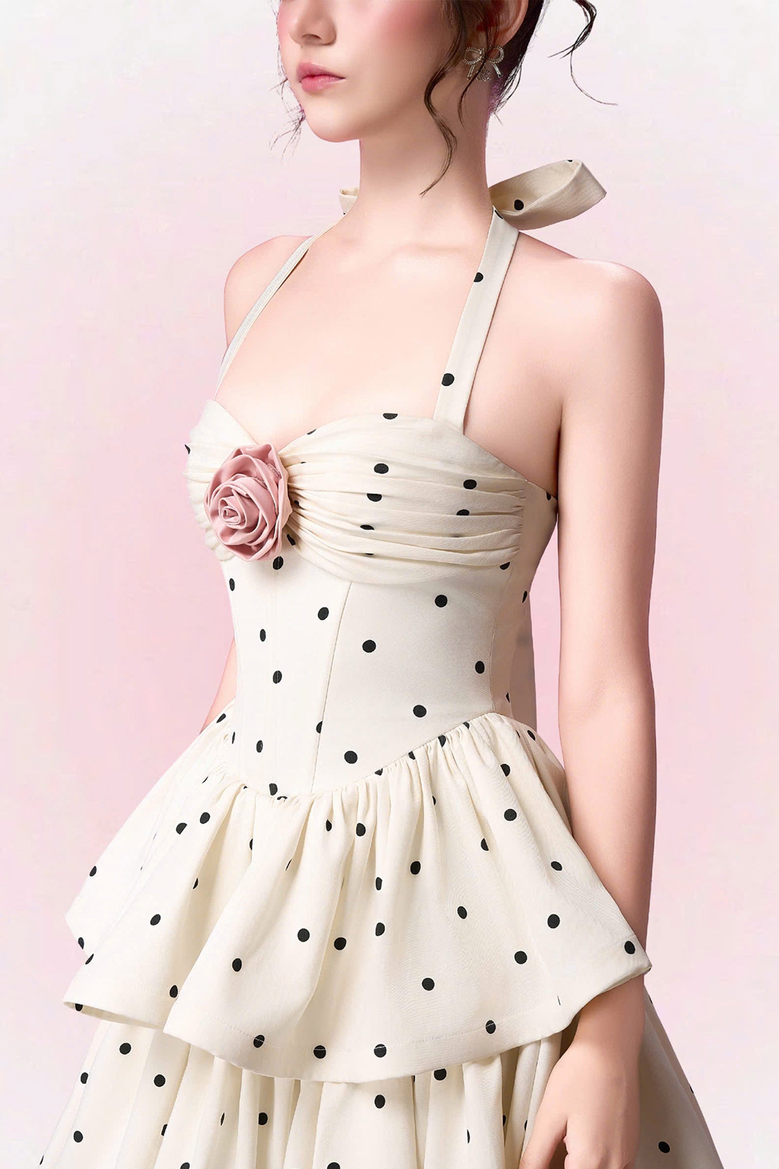 ROBERTA POLKA DOT HALTER MIDI DRESS - APRICOT