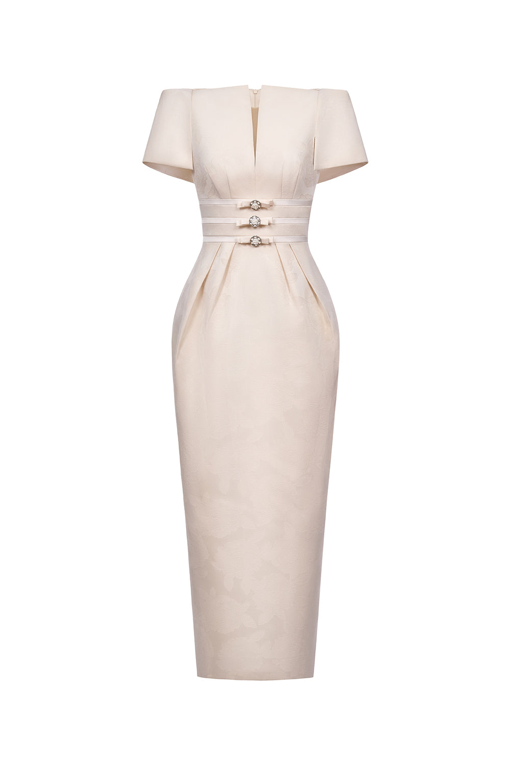 BEATRICE BROCADE SHEATH DRESS, BOAT NECK MAXI