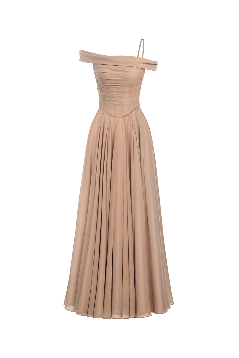 A-LINE DRAPED CHIFFON MAXI DRESS NUDE