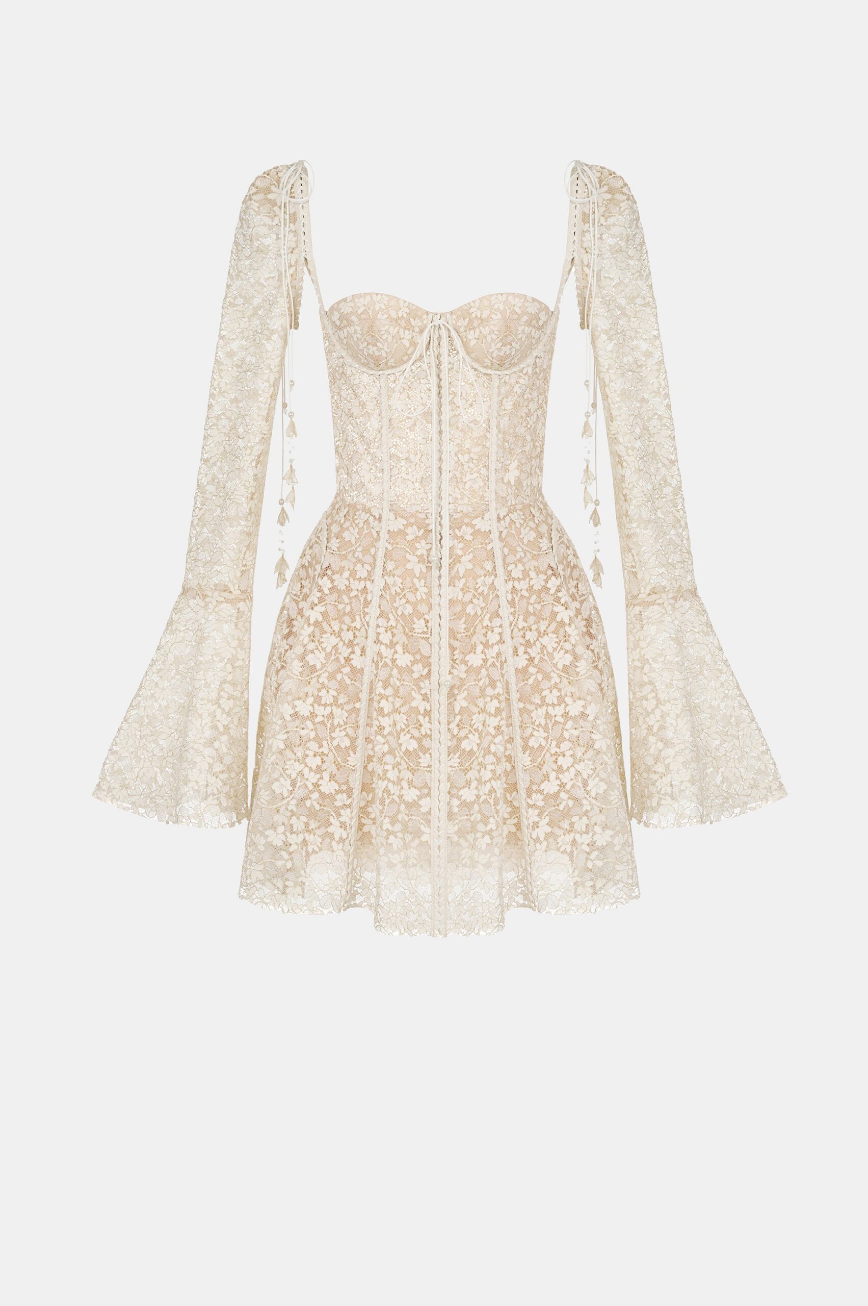 BEIGE LACE MINI DRESS FOR PARTY