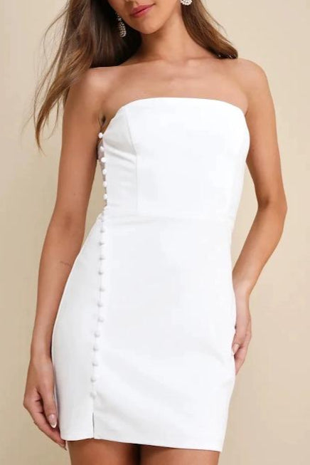 WHITE STRAPLESS BODYCON MINI PARTY DRESS