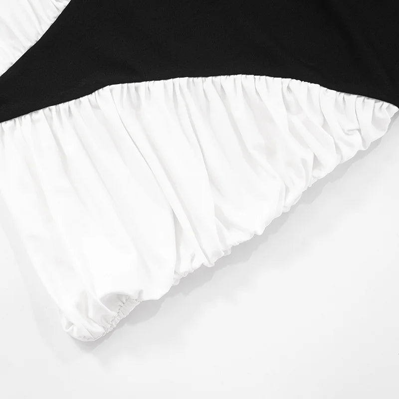 BLACK & WHITE PANEL HALTER MINI DRESS