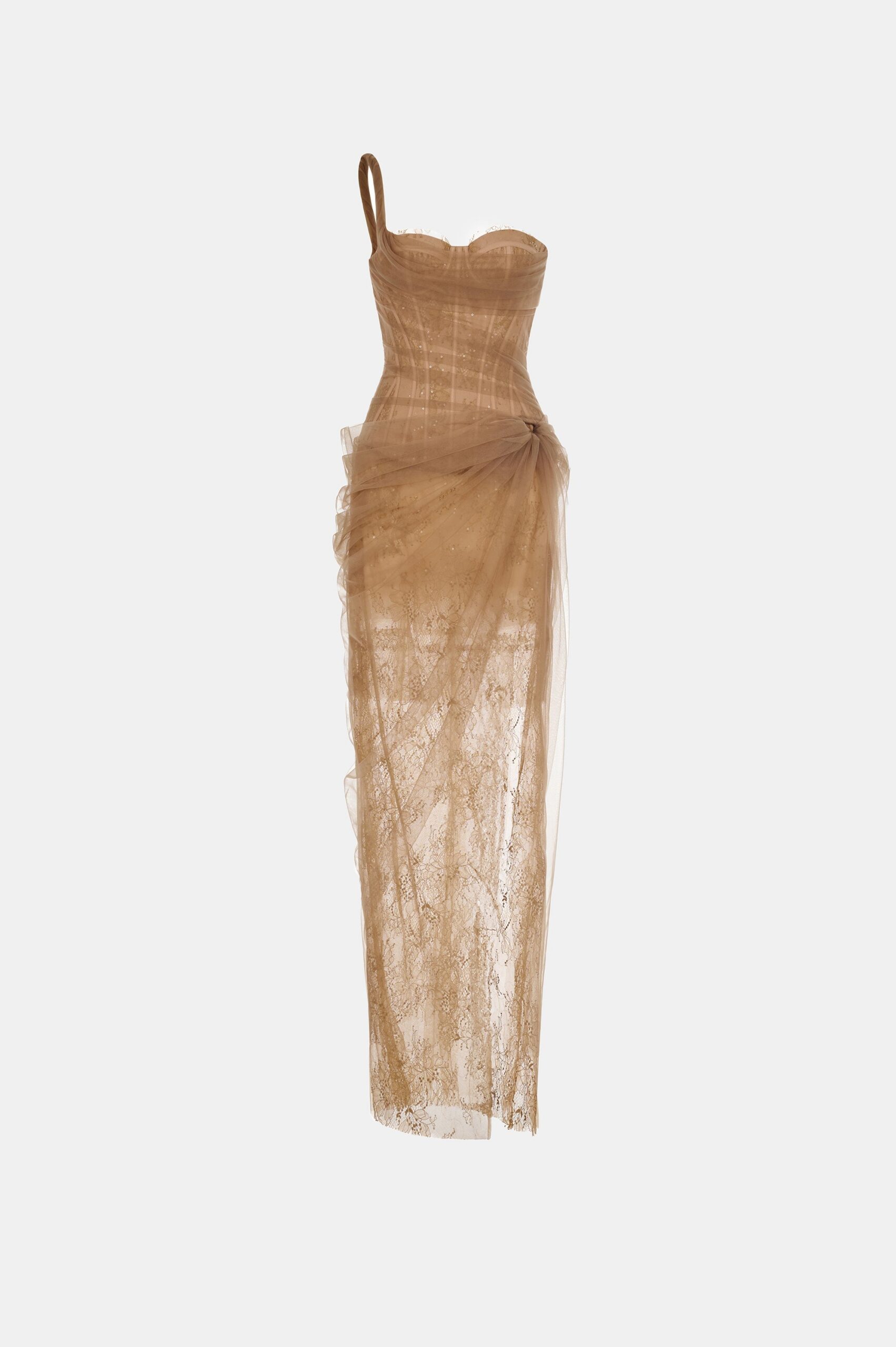 BROWN LACE CORSET BODYCON DRESS