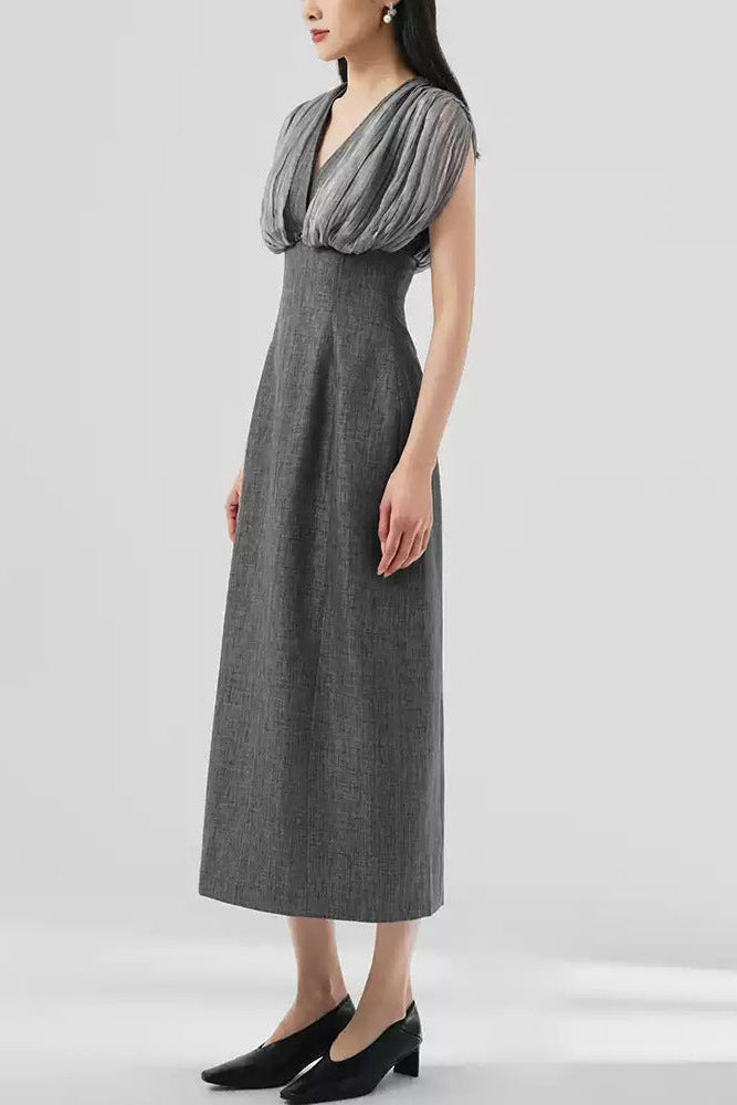MESH SLEEVELESS MIDI DRESS GREY, SLIM SILHOUETTE