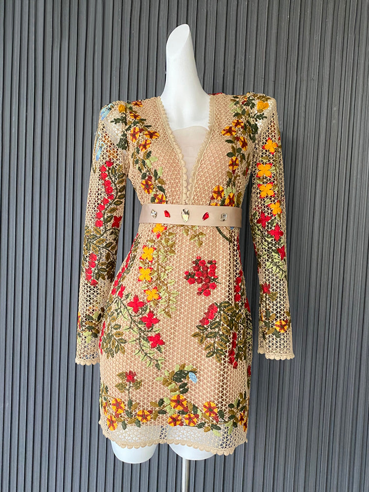 FLORAL EMBROIDERY MINI DRESS, A-LINE, GARDEN PARTY