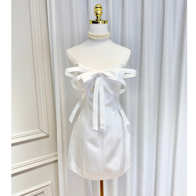 WHITE BOW STRAPLESS MINI DRESS, COCKTAIL PARTY