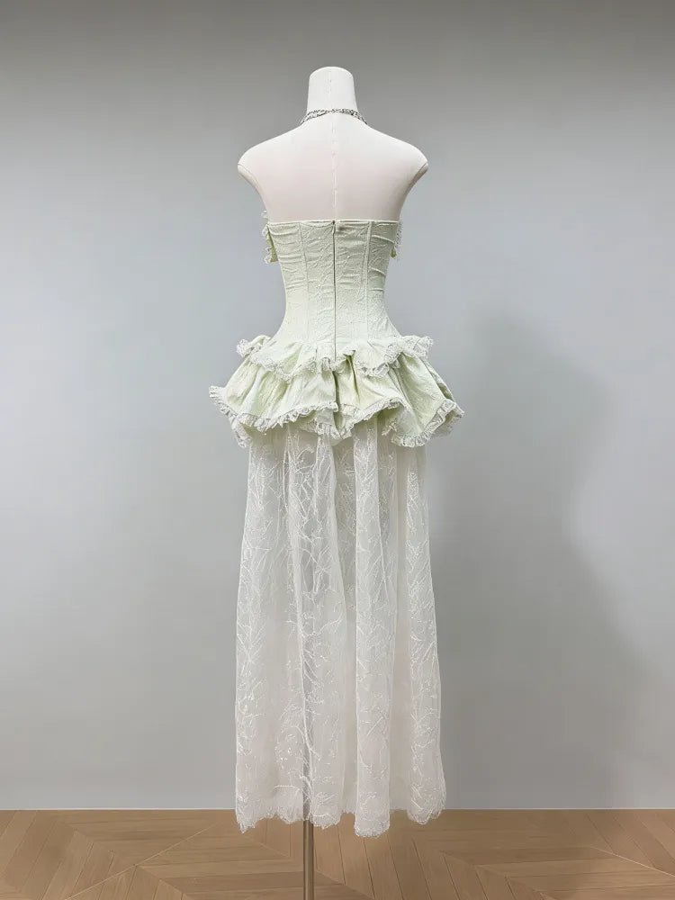 TIFFANY STRAPLESS LACE MAXI DRESS GREEN