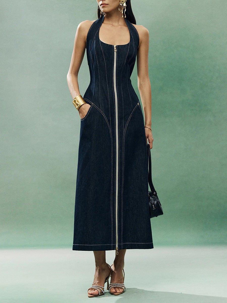 DENIM PATCHWORK MAXI DRESS, CASUAL