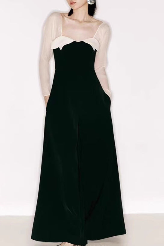 JENNY TULLE SLEEVE SQUARE NECK MAXI DRESS BLACK