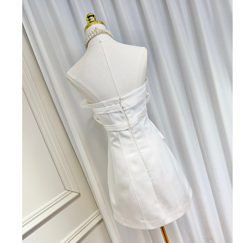 WHITE BOW STRAPLESS MINI DRESS, COCKTAIL PARTY