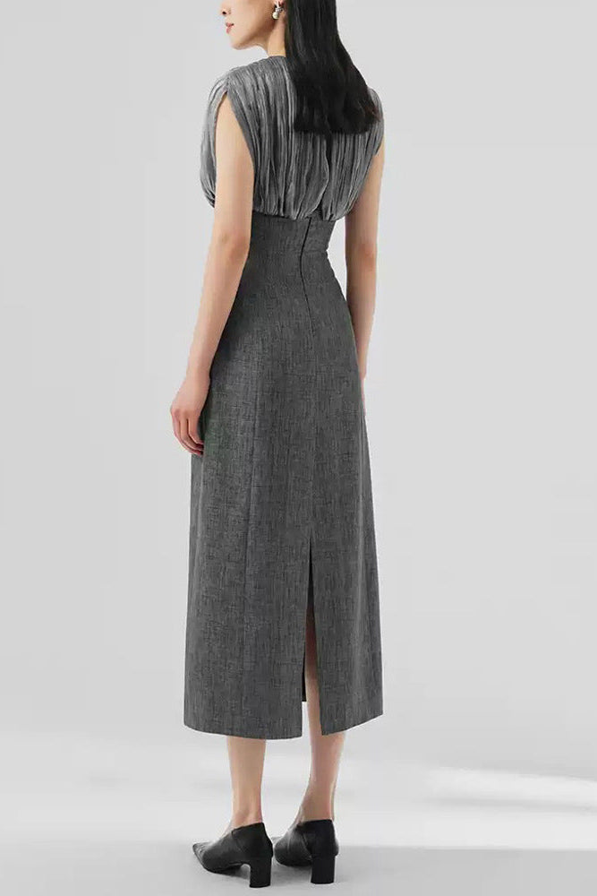 MESH SLEEVELESS MIDI DRESS GREY, SLIM SILHOUETTE