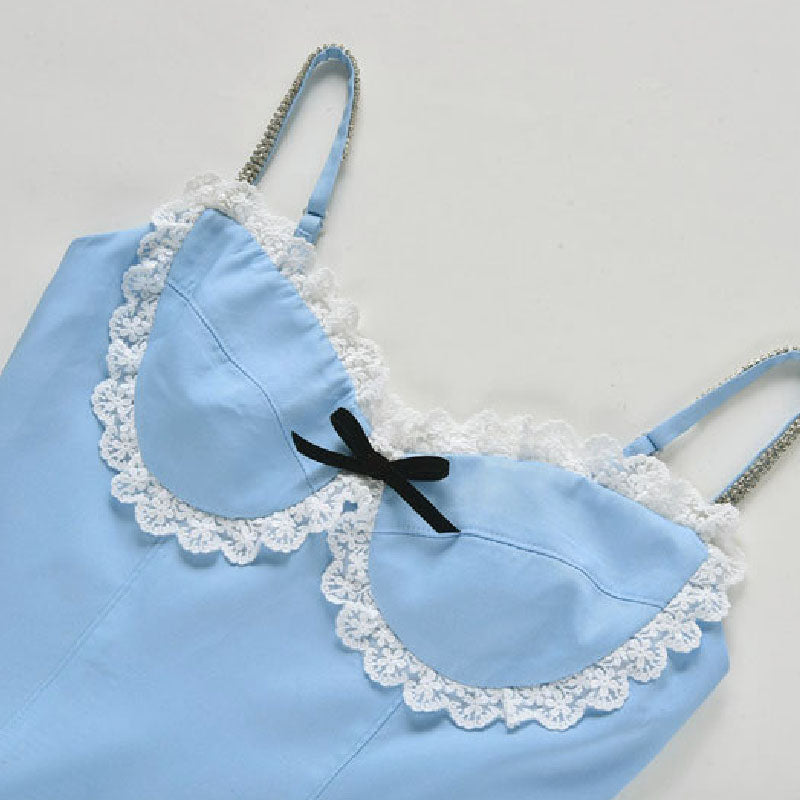 BLUE LACE SLIP MINI DRESS FOR PARTY