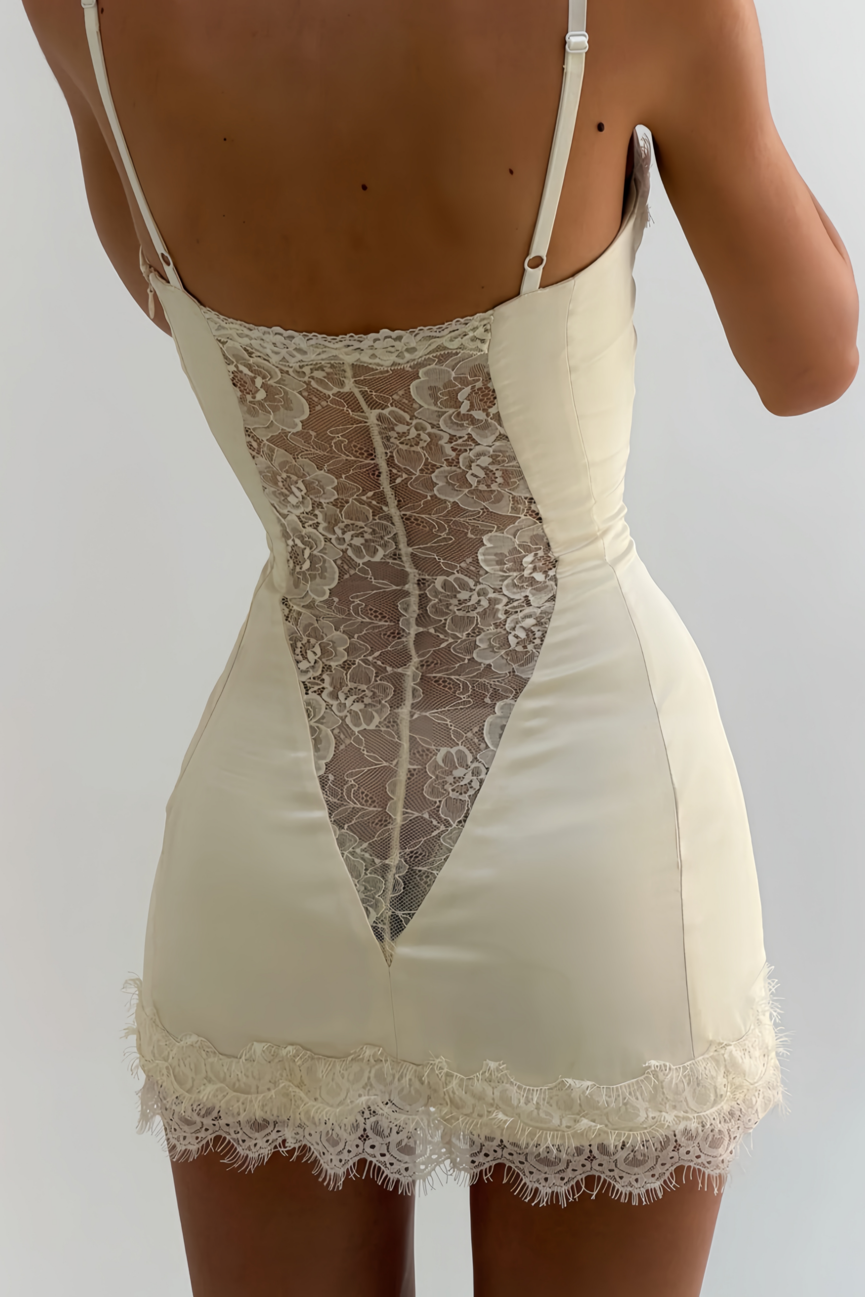 LORRAINE WHITE SATIN LACE MINI DRESS
