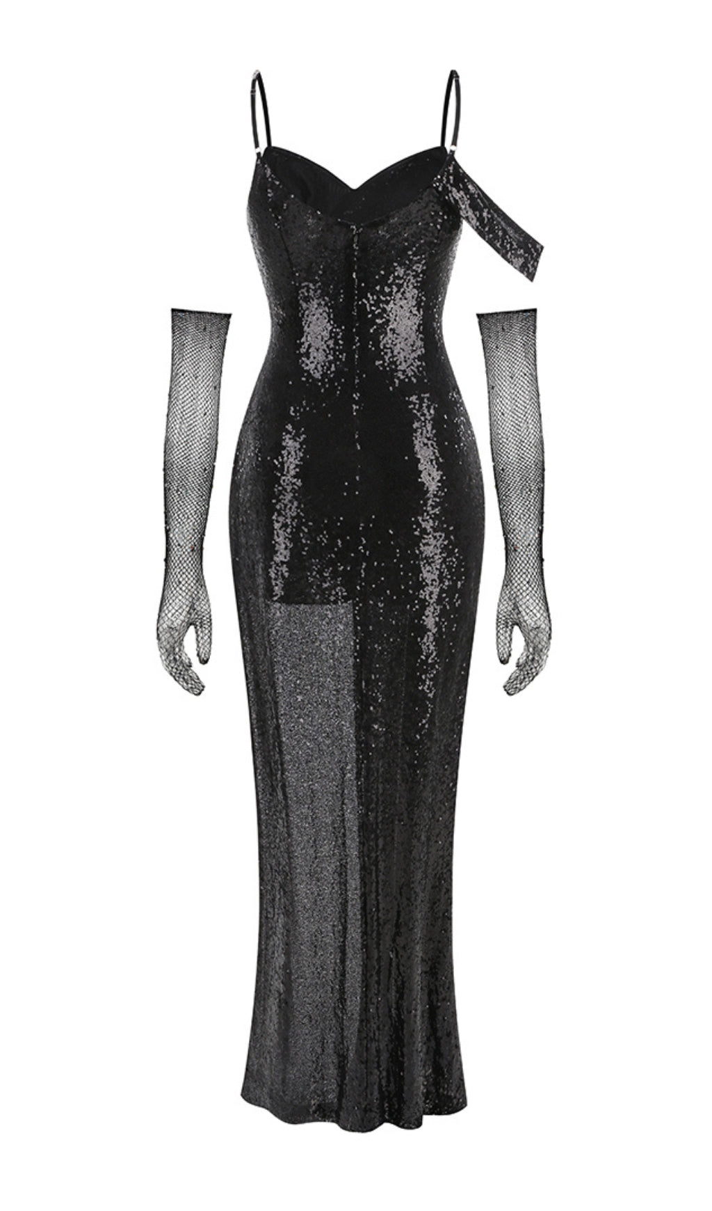 SEQUIN STRAP MAXI DRESS BLACK