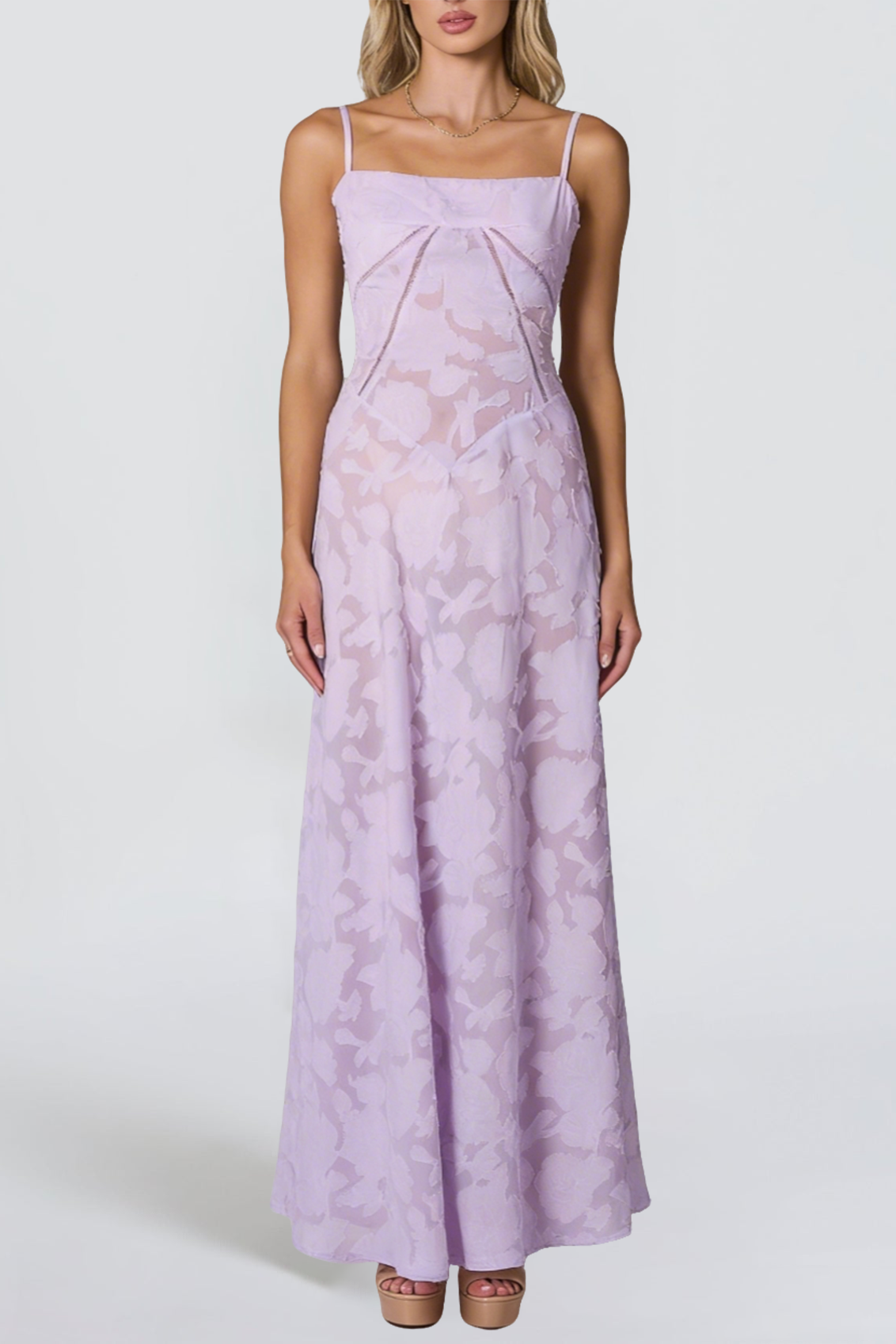 FLORAL LACE BACK MAXI DRESS FOR WEDDING