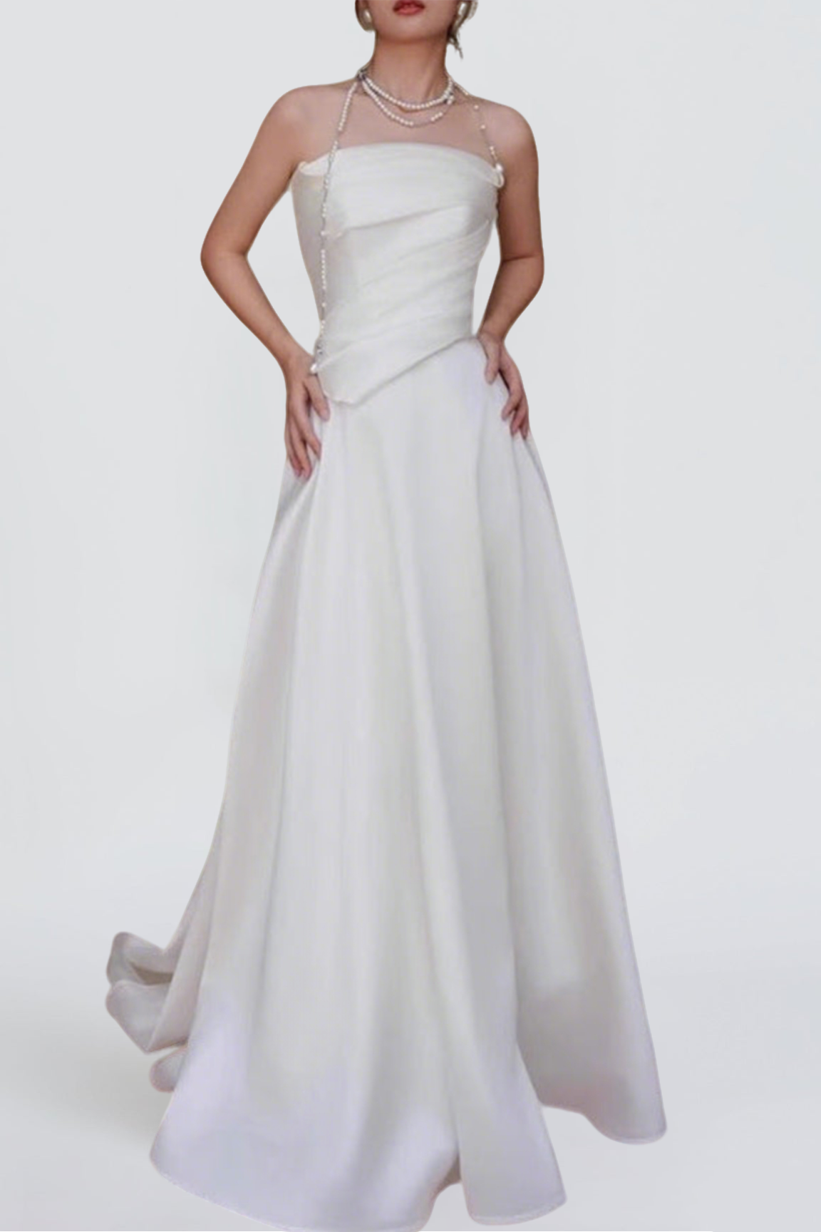 LYDIA WHITE SATIN STRAPLESS MAXI TRAIN WELCOME GOWN