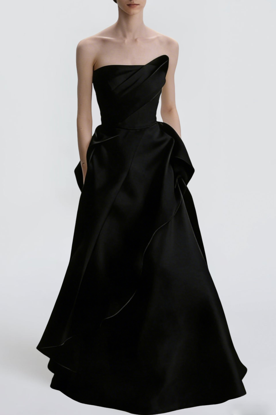 BLACK STRAPLESS SLIM MAXI DRESS, ELEGANT PARTY