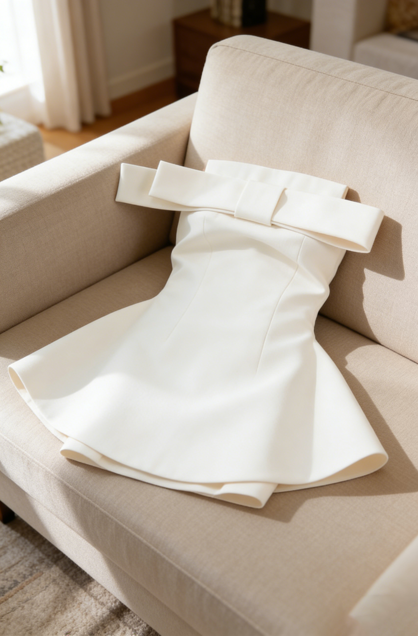 CALWA BOW STRAPLESS FLARE MINI COCKTAIL DRESS