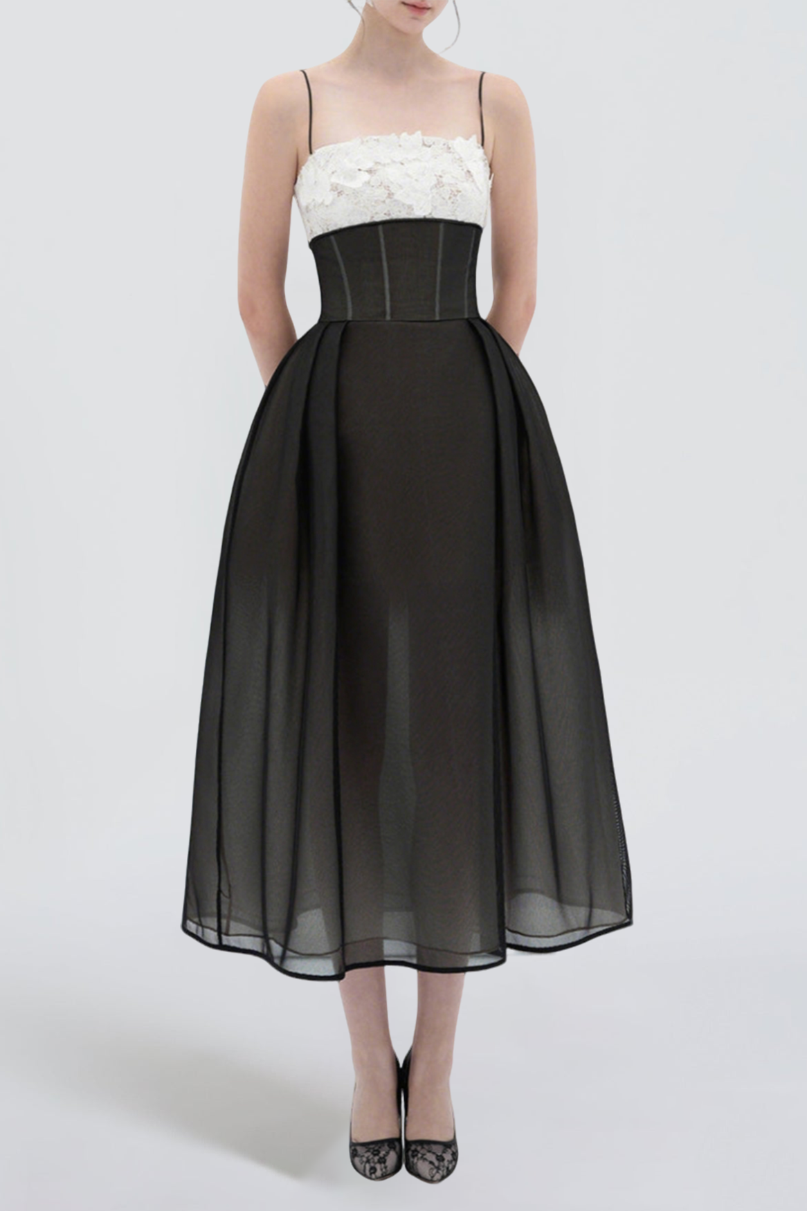 032012 VELA A-LINE CORSET MESH MIDI DRESS