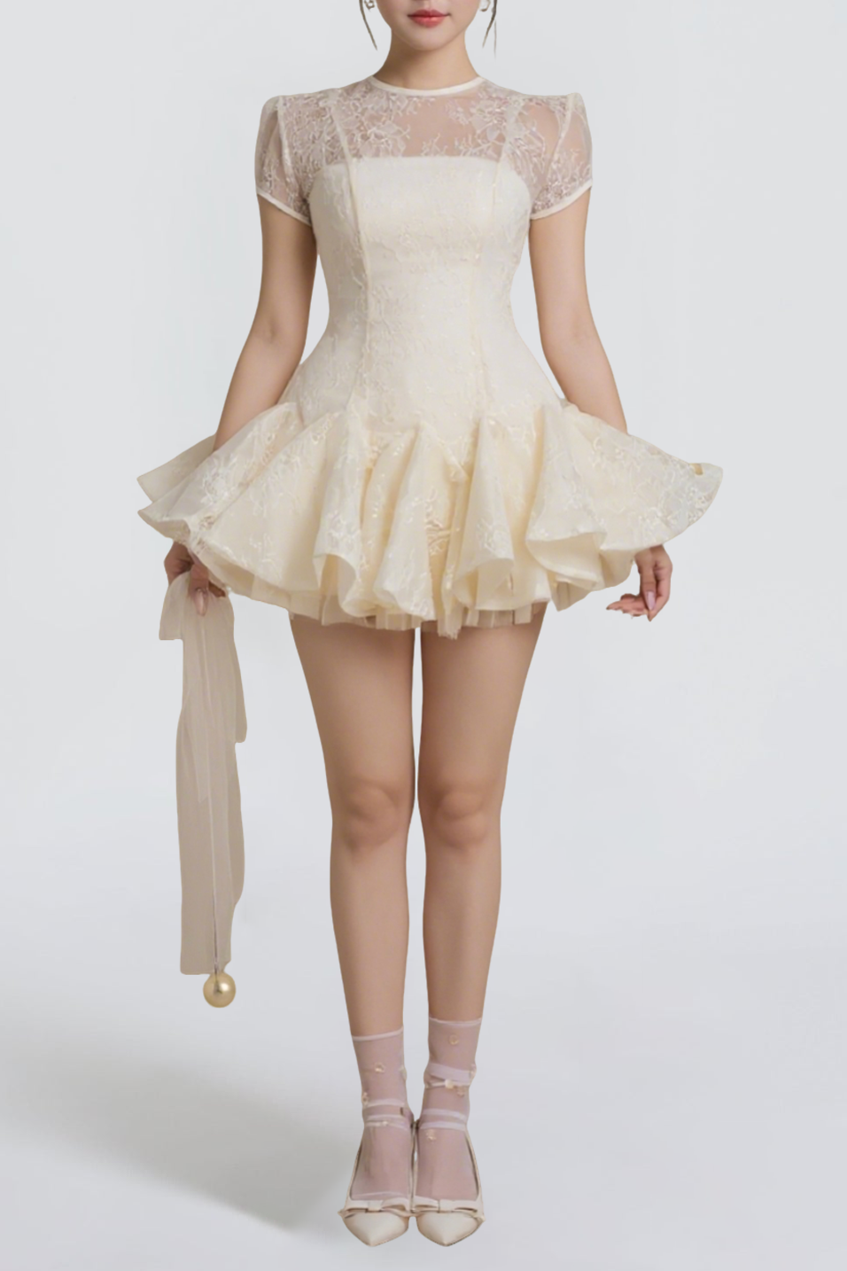 KELLY SEQUIN PUFFY MINI DRESS IN WHITE