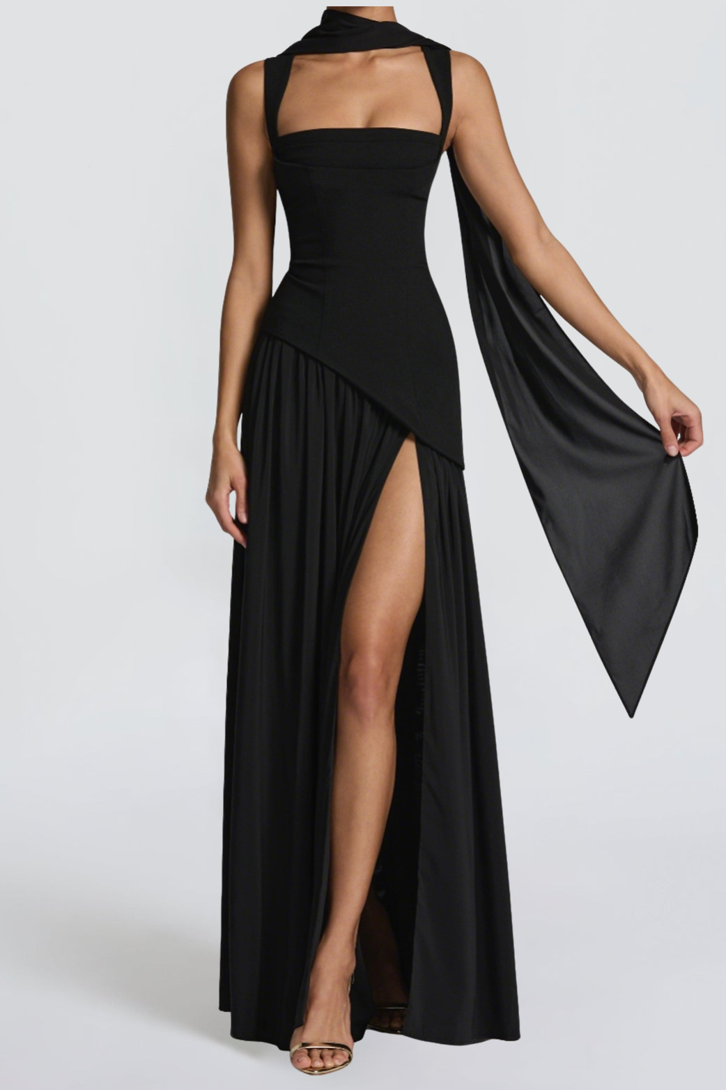 032707 TULLULAH BLACK MAXI DRESS - ELEGANT EVENING SILHOUETTE