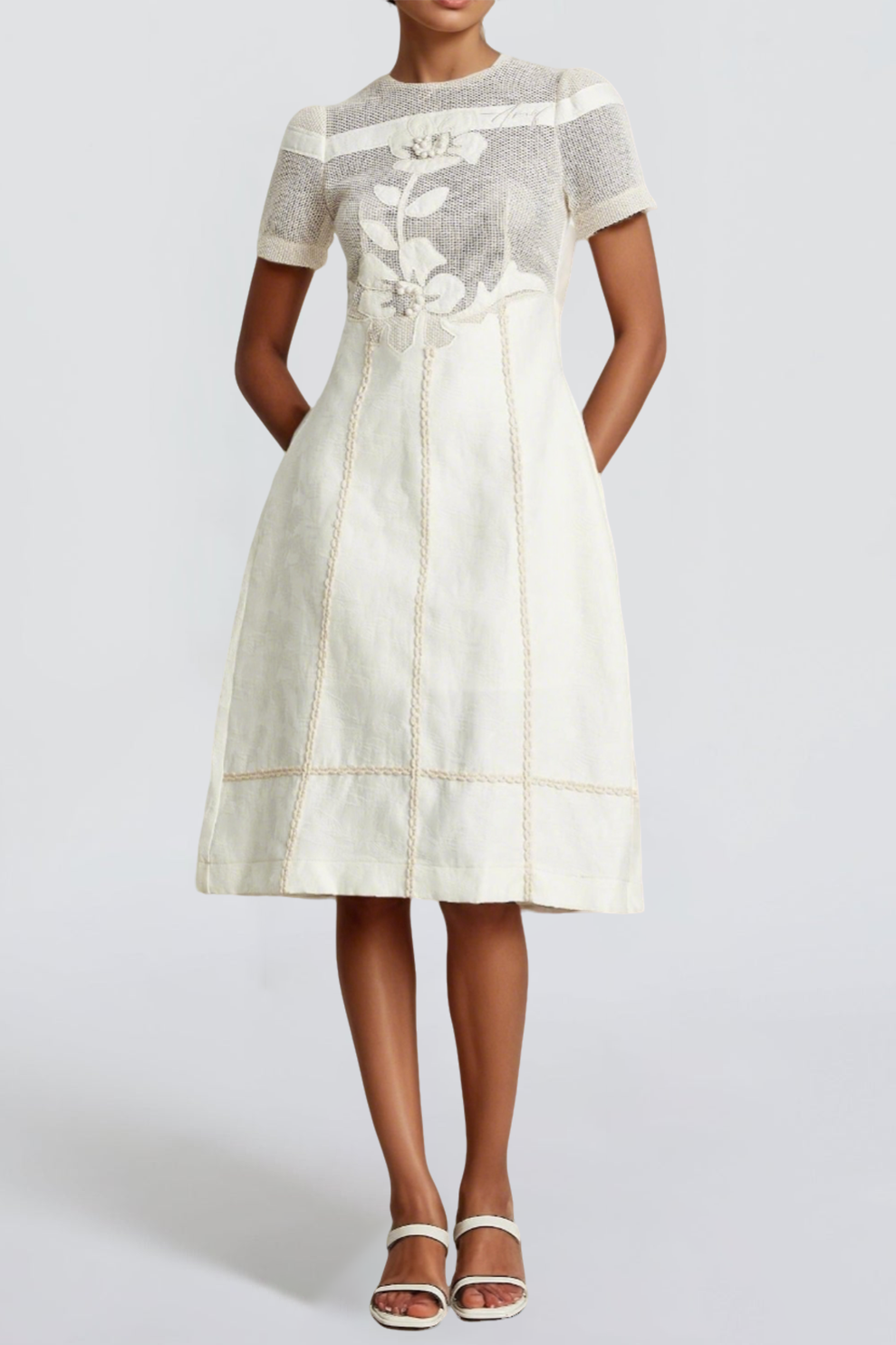 HERMOSA 3D FLORAL EMBROIDERED MIDI DRESS APRICOT