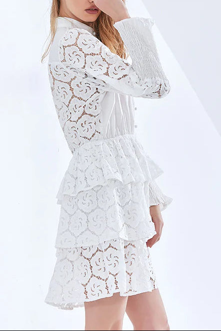 VANESSA LONG SLEEVE LACE MINI DRESS IN WHITE