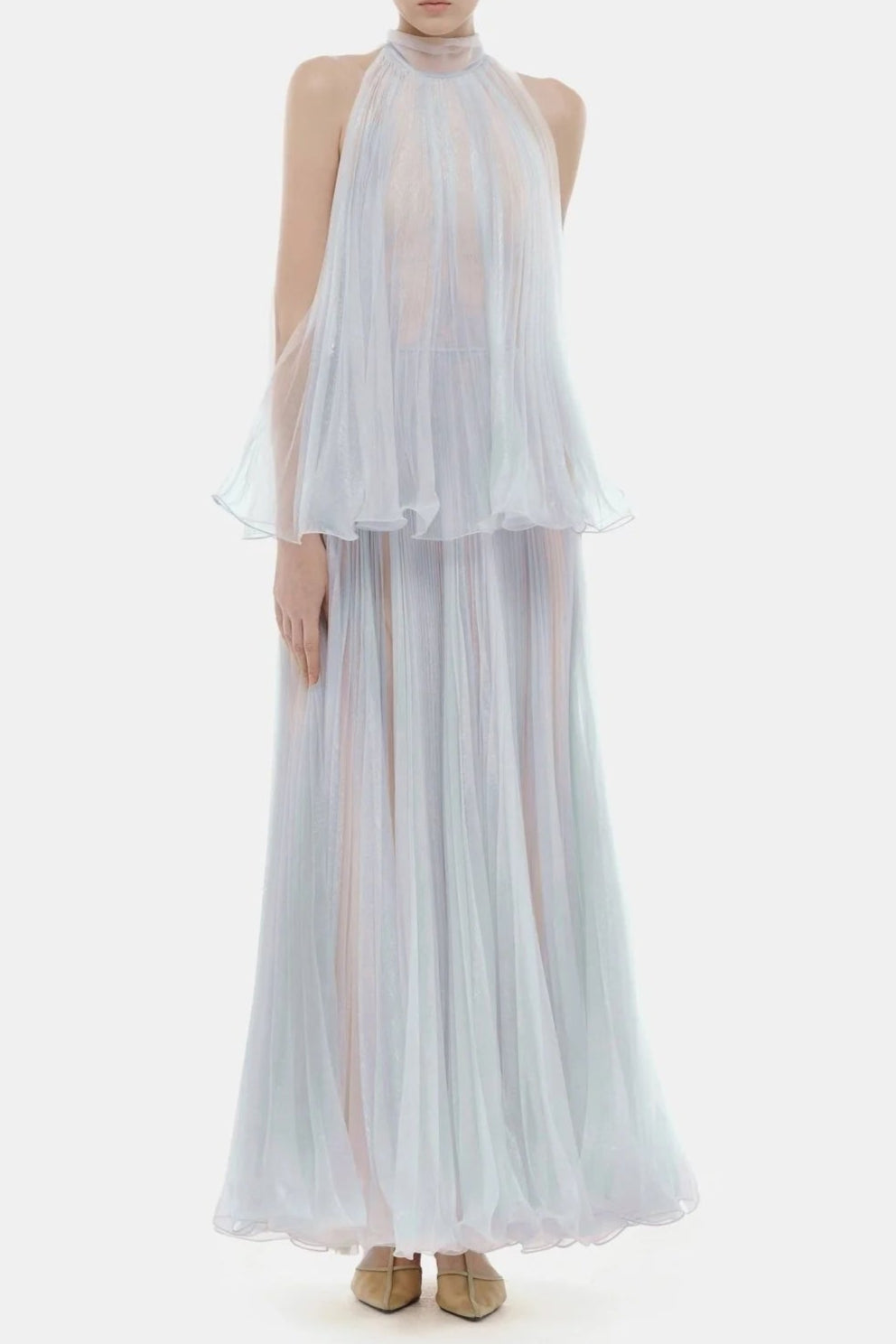 BELINDA VIOLET PLEATED TULLE SLEEVELESS MAXI DRESS