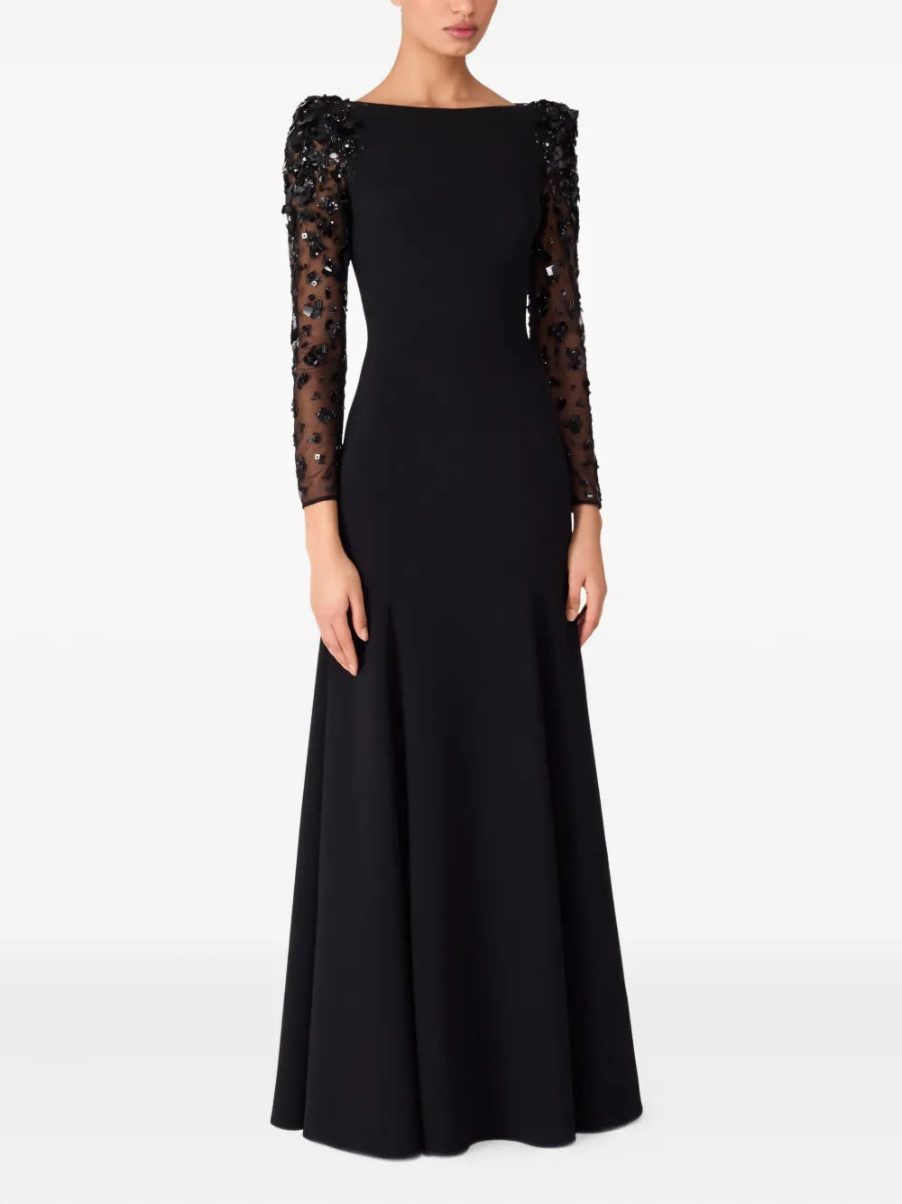 MARTHA MESH SPLICING BEADED MAXI DRESS, BLACK