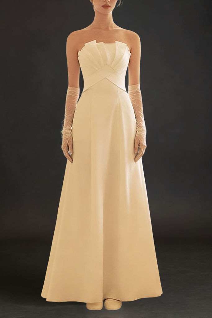 FRENCH SATIN MINIMALIST PRINCESS WEDDING MAXI DRESS