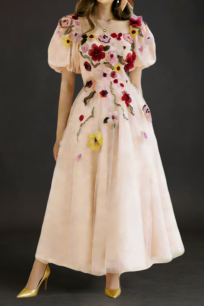 039315481C9-4142-83E9-5B3FFEB7B1D4 FLORAL PUFF SLEEVE MIDI DRESS, PINK