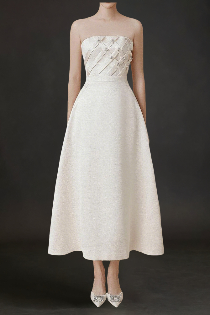 03933154-81C9-4142-83E9-5B3FFEB7B1D4 STRAPLESS STRAIGHT NECK MIDI DRESS FOR EVENING