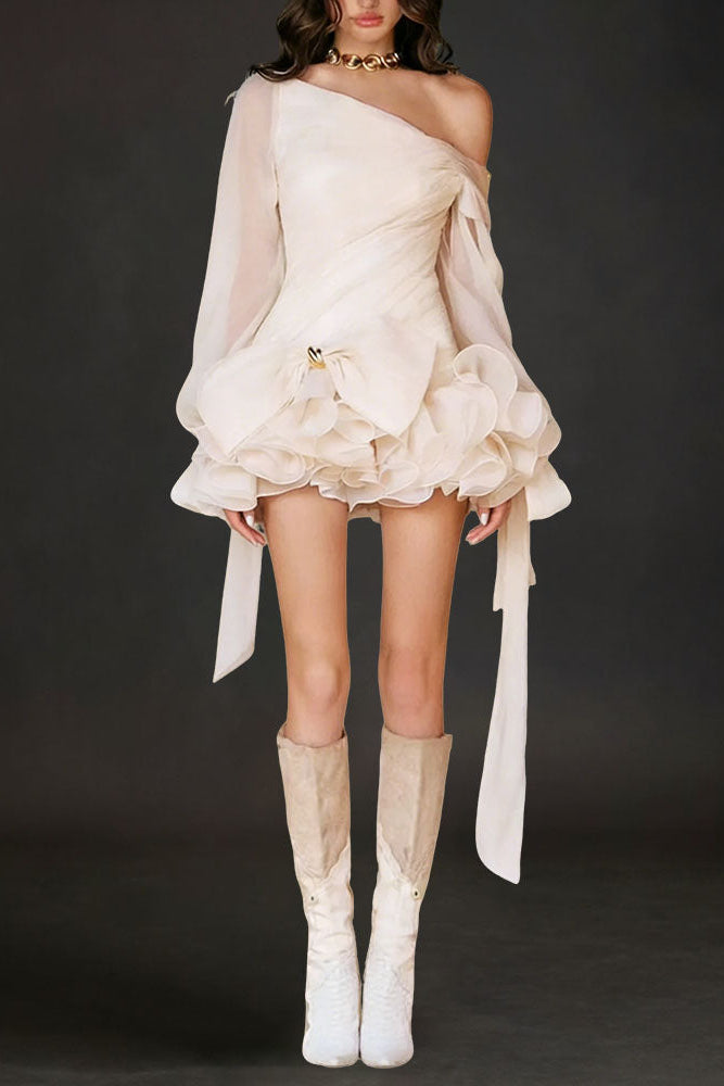 03933154-81C9-4142-83E9-5B3FFEB7B1D4_896154e1-173e-4ae4-a3ca-9c8ff9b1f568 APRICOT RUFFLE MINI DRESS - LONG SLEEVE