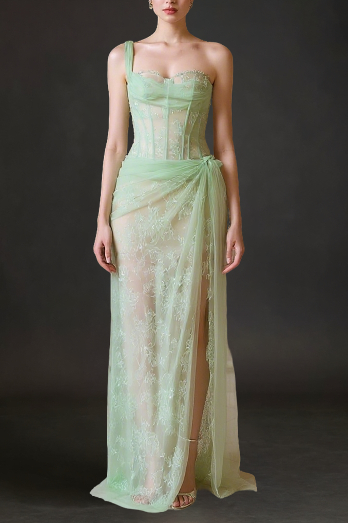 0393315481C94142-83E9-5B3FFEB7B1D4 MANDY ONE-SHOULDER LACE TULLE MAXI DRESS MINT