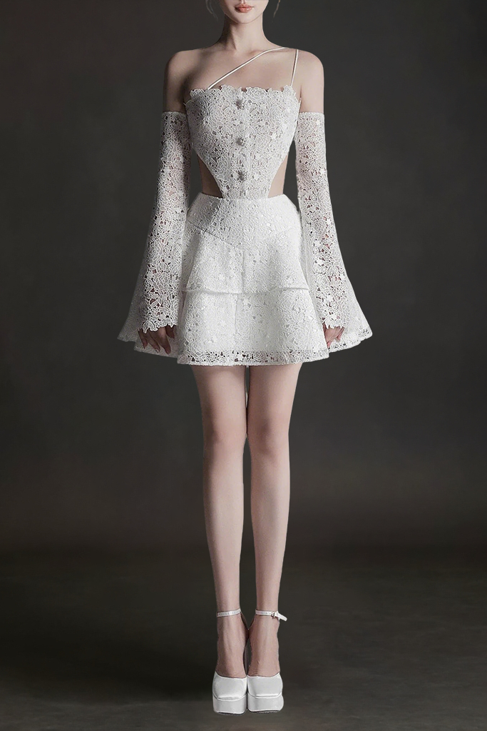 FLARE LACE CUT-OUT MINI DRESS FOR PARTY