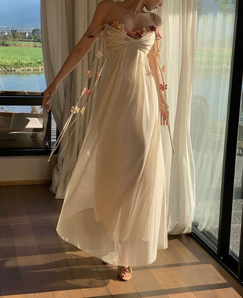 FARAH FLORAL MAXI DRESS IVORY - BOHO WEDDING GUEST