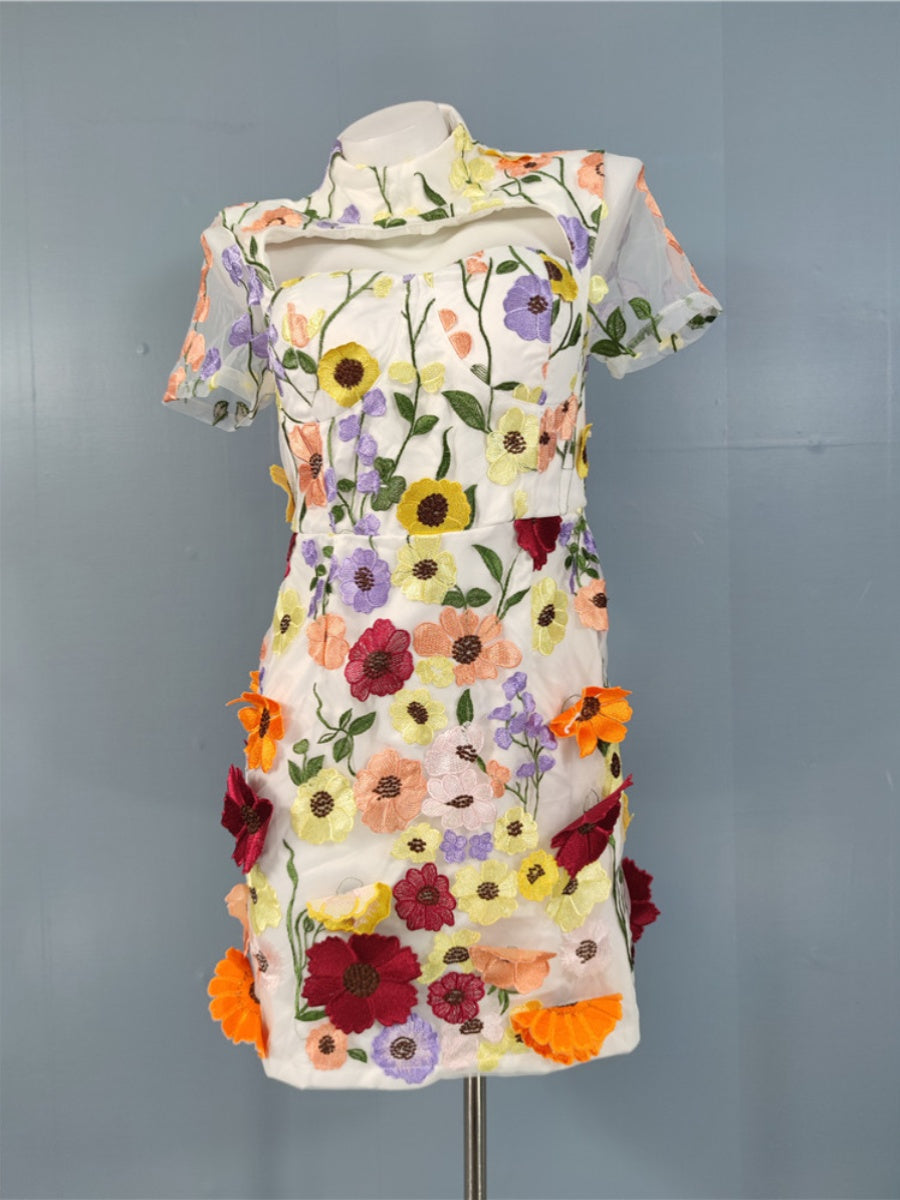 FLORAL PRINT MINI DRESS, SHORT SLEEVE, SUMMER PARTY