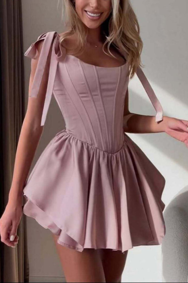 RUFFLE TRIM CORSET MINI DRESS PINK PARTY
