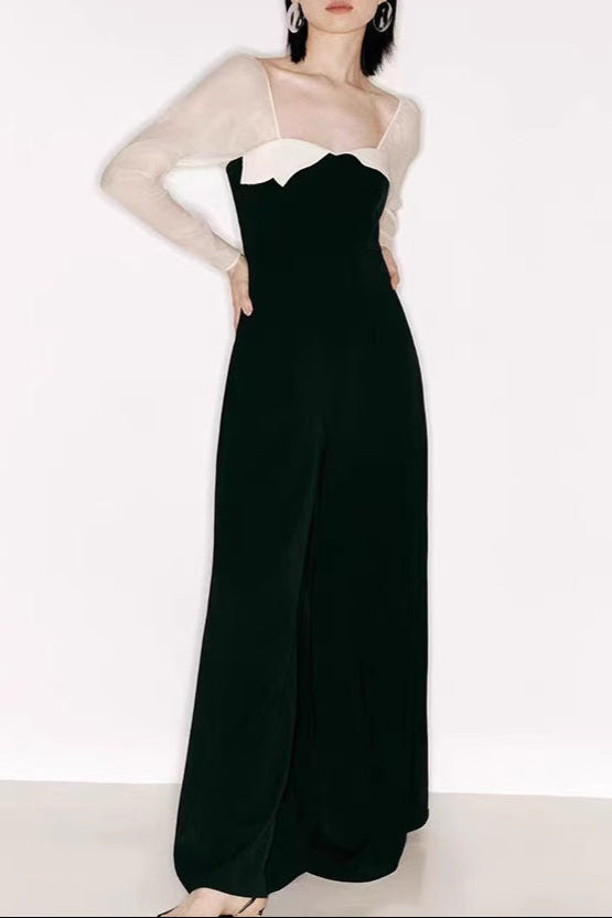 JENNY TULLE SLEEVE SQUARE NECK MAXI DRESS BLACK