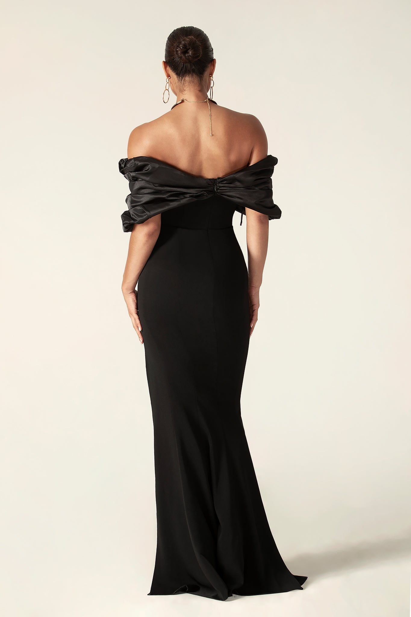 PRESLEY CREPE RUFFLE SHOULDER FORMAL MAXI GOWN