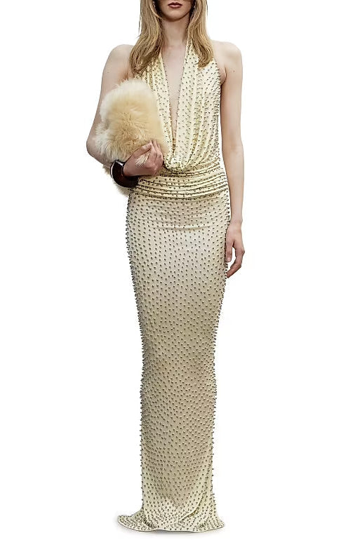 03cc0f07-bcea-49a8-b07f-89fda64fd08d HALTER BACKLESS BEADED MAXI DRESS FOR WEDDING