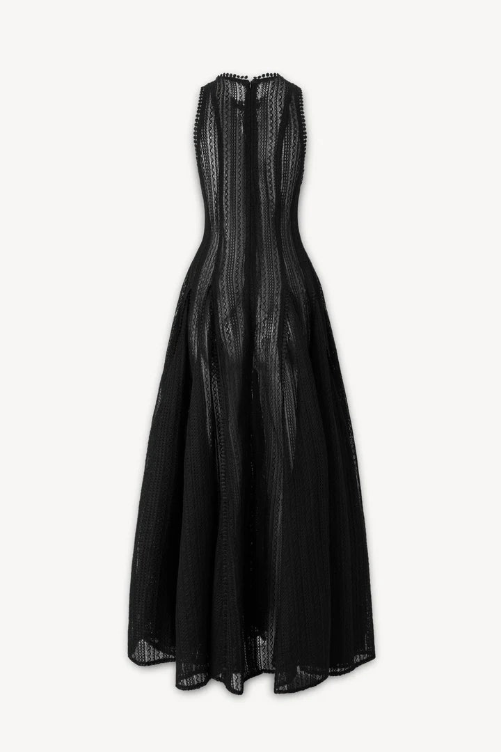 SLEEVELESS LACE CROCHET MAXI DRESS, BLACK, WEDDING GUEST
