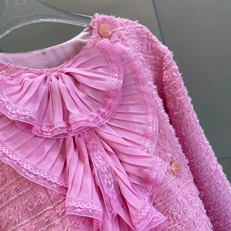 PINK BOW TWEED LOOSE BLAZER FOR WEDDING