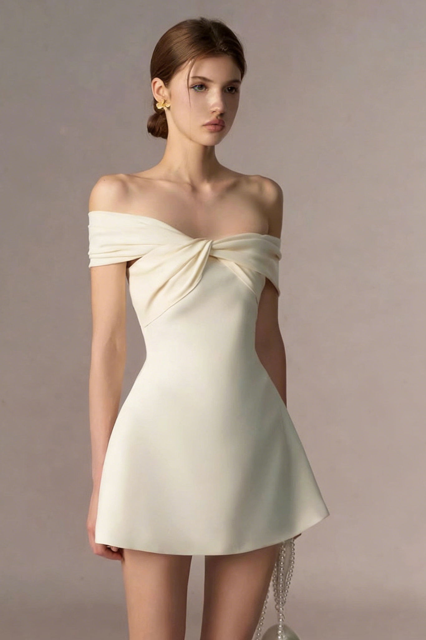 OFF-SHOULDER TWISTED FRONT MINI DRESS FOR PARTY