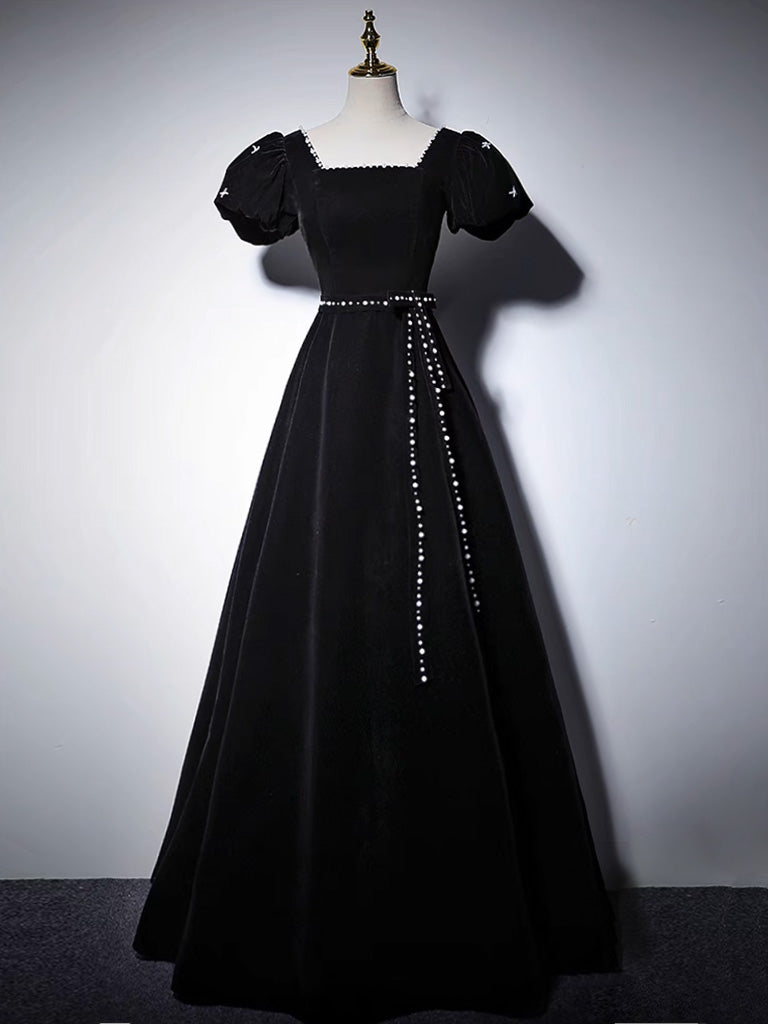 A-LINE VELVET BLACK DRESS