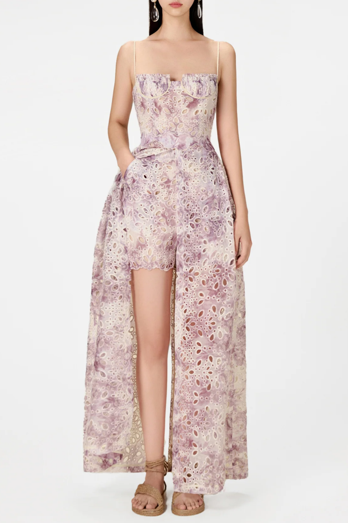 ABETZI FLORAL EMBROIDERED SHORTS & MAXI DRESS SET - PURPLE