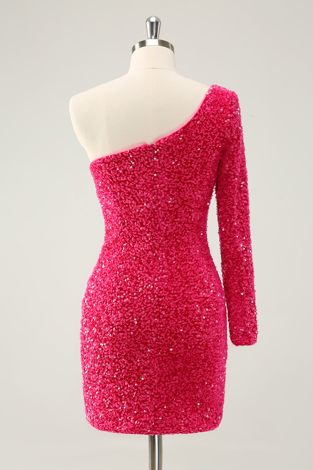 HOT PINK ONE SHOULDER SEQUIN HOMECOMING DRESS SLIT