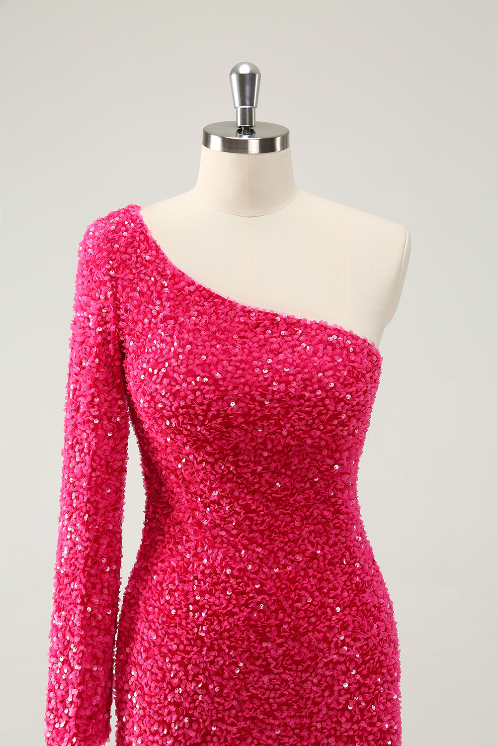 HOT PINK ONE SHOULDER SEQUIN HOMECOMING DRESS SLIT