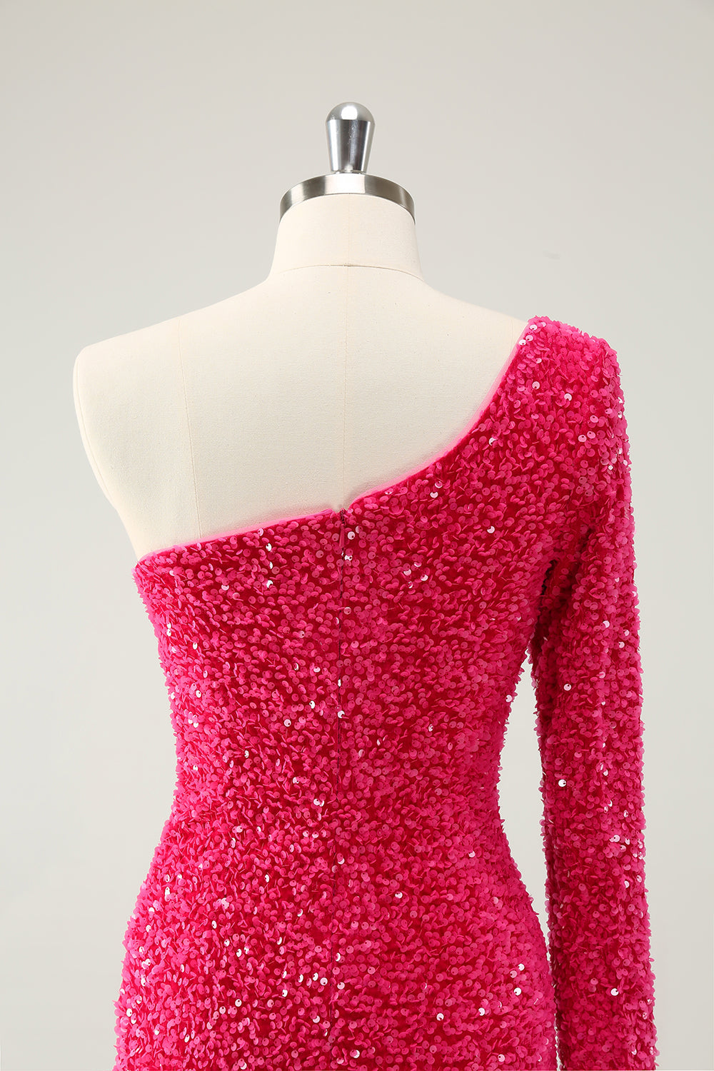 HOT PINK ONE SHOULDER SEQUIN HOMECOMING DRESS SLIT